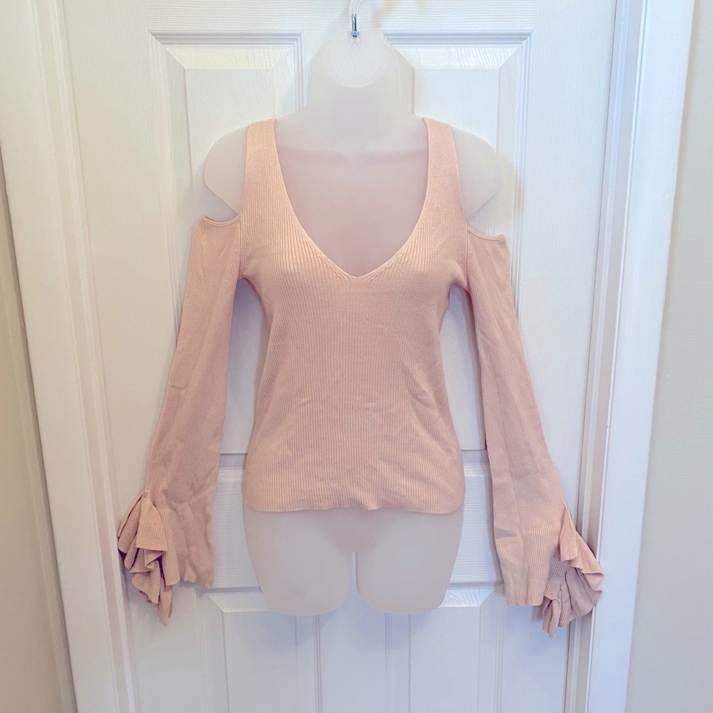 Express Cold Shoulder Ruffle Long Sleeve Sweater